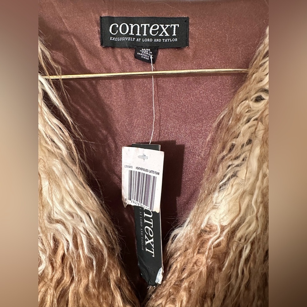 Ombré Shaggy Faux Fur Mob Wife Grunge Vest M Latte Gradient Boho Statement Layer - Picture 2 of 12